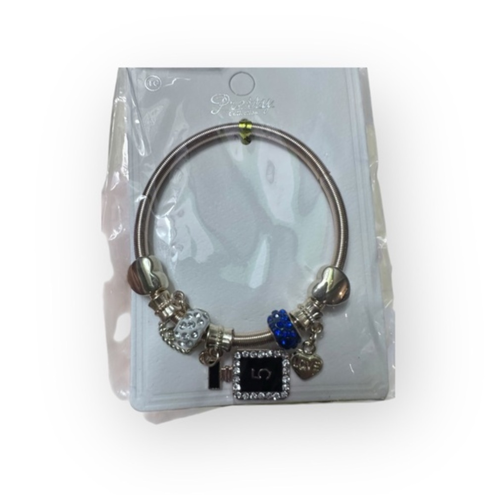 3/$25 No. 5 Silver and Blue Charm Bracelet